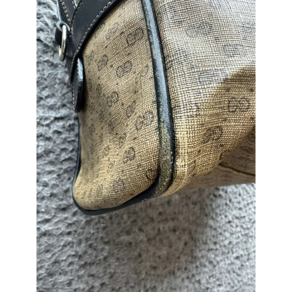 Vintage 80's Gucci‎ GG Monogram Canvas Mini Boston Top Handle Satchel Bag Brown